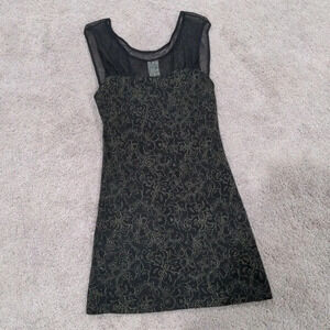 FREE PEOPLE Black and Gold Metallic with Sheer Mesh Top Short Dress size medium‎